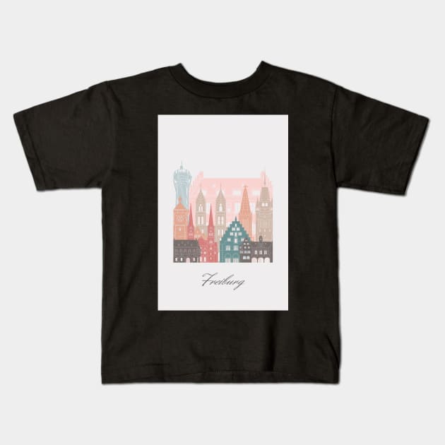 Freiburg, Germany, map skyline - 01 style Kids T-Shirt by GreenGreenDream